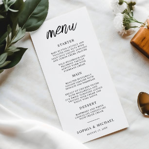 Stylish Contemporary Script Black White Wedding Menu