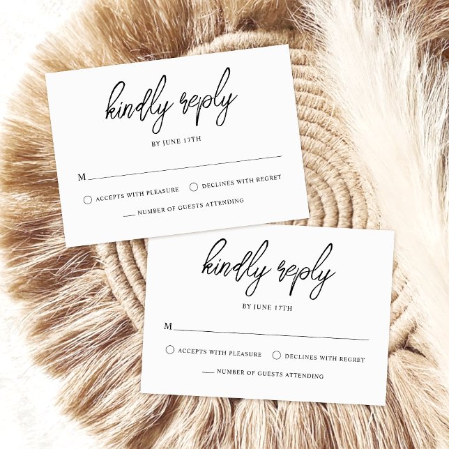 Stylish Contemporary Script Black White Wedding RSVP Card (Creator Uploaded)