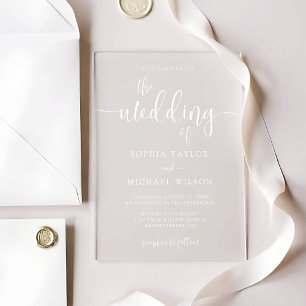 Stylish Contemporary Script White Wedding Acrylic Invitations