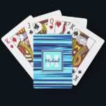 Stylish Cool Blue Monogram  & Name Playing Cards<br><div class="desc">Create your own personalised monogram and name playing cards,  featuring a cool fluid background design created with navy blue and teal shade colours. Perfect gift for holidays,  fathers day,  family reunion,  favours,  christmas,  birthdays or just to have in the home.</div>