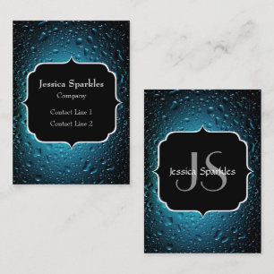 Stylish Cool Blue water drops with Monogram Business Card