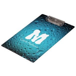 Stylish Cool Blue water drops with Monogram Clipboard