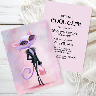 Stylish Cool Cat Birthday Party Invitation