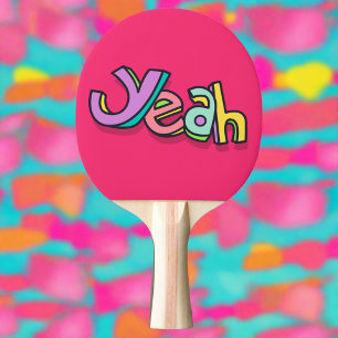 Stylish Cool Colourful "Yeah" Bold Pink  Sports Fu Ping Pong Paddle
