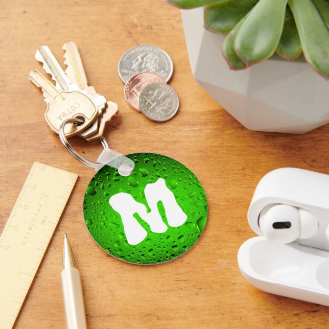 Stylish Cool Green water drops Monogram Key Ring (Desk)