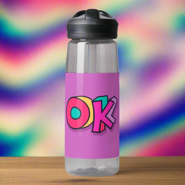 Stylish Cool "OK" Rainbow Colours  Purple Sports  Water Bottle (Creator Uploaded)