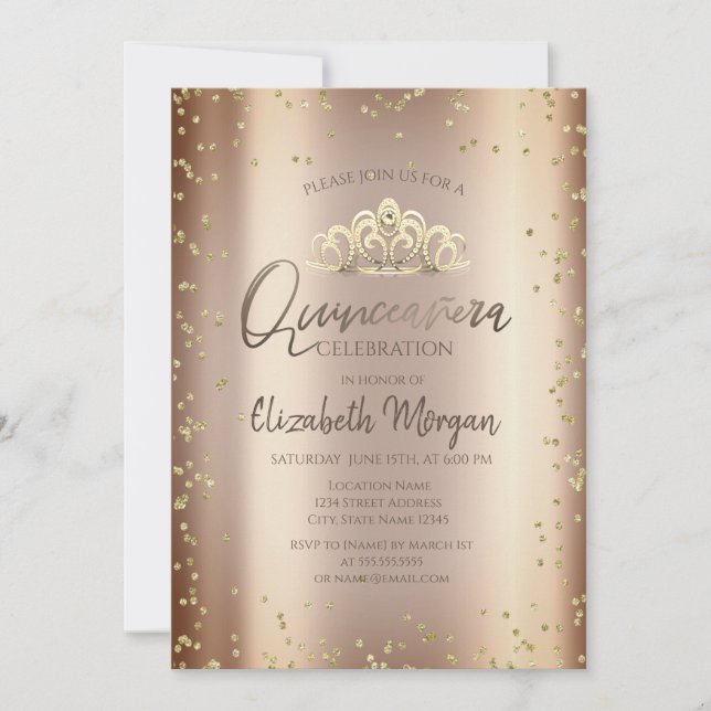 Stylish Cool Tiara,Diamonds Cooper Quinceañera Invitation (Front)
