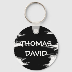 Stylish Cool White Black Paint Brush Stroke Photo  Key Ring