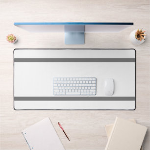 Stylish Cool White Top Base Bold Grey Edge Stripes Desk Mat
