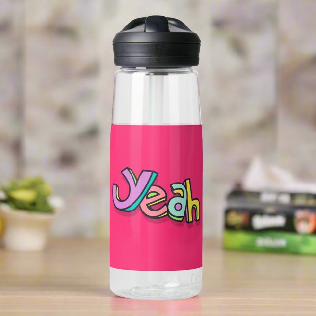 Stylish Cool "Yeah" Rainbow Colours Pink Sports  Water Bottle (Creator Uploaded)