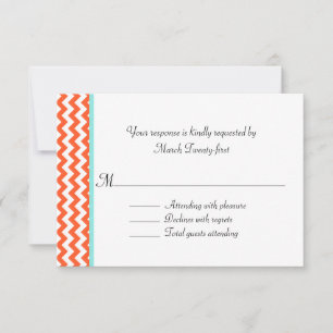 Stylish Coral Chevron Wedding RSVP Card