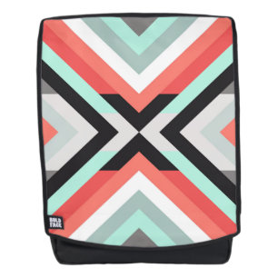 Stylish Coral Mint Grey Geometric Design Backpack