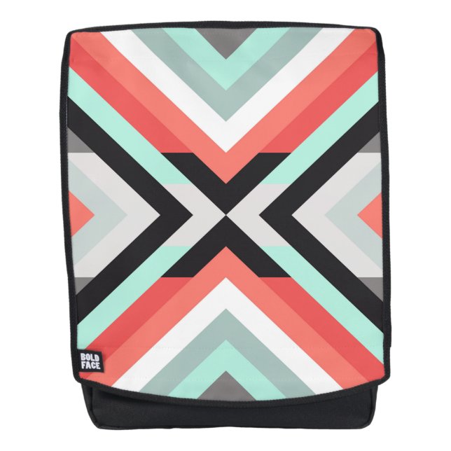 Stylish Coral Mint Grey Geometric Design Backpack (Front)