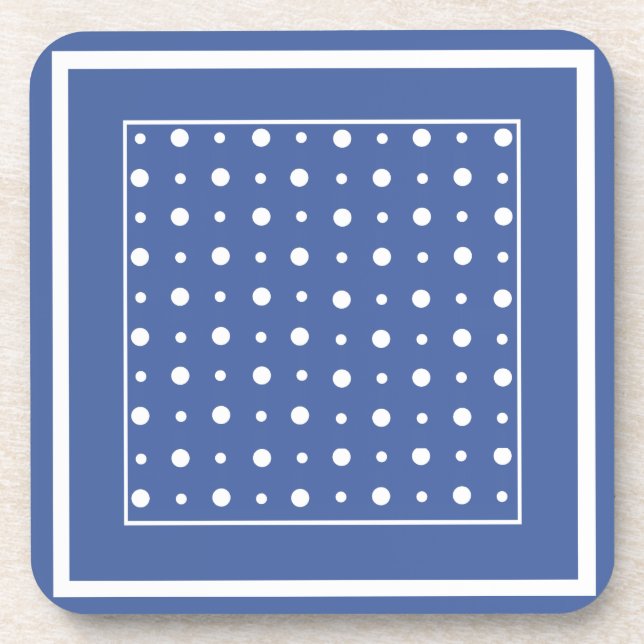Stylish Cork-backed Coasters, Dark Blue Polka Dots Coaster (Front)