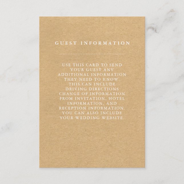 Stylish Country Wedding Guest Information Card (Front)