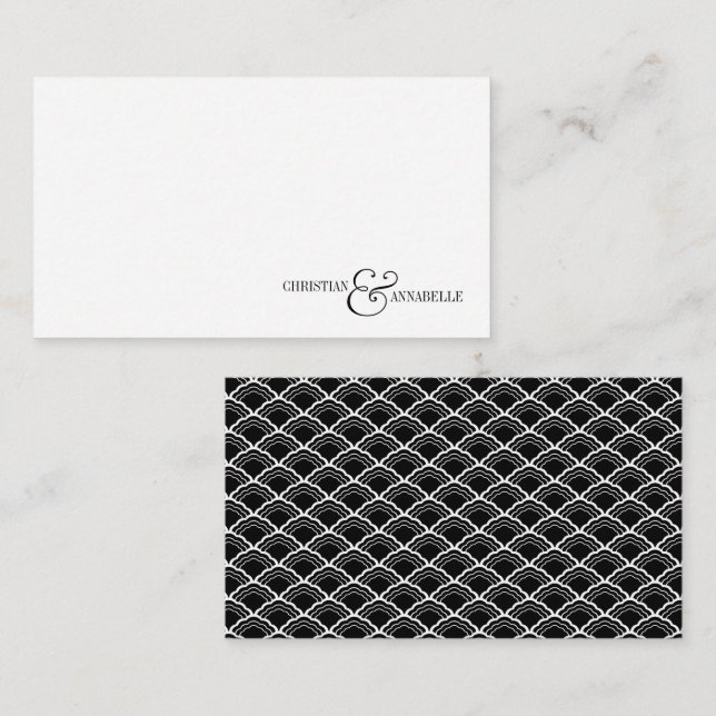 Stylish Couple Black Scallop Wedding Stationery Card (Front/Back)