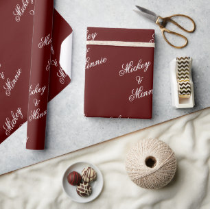 Stylish Couple Name Maroon Gift Wrap Wrapping Pape
