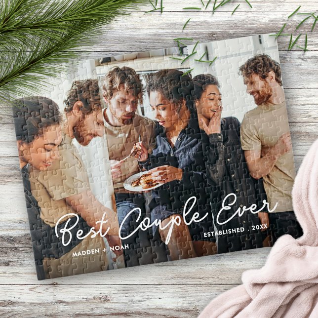 Stylish Couple Photo Script Typography Collage Jigsaw Puzzle (Creator Uploaded)