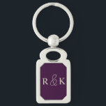 Stylish couples initials monogrammed  key ring<br><div class="desc">A perfect personalised monogrammed keychain featuring elegant light beige initials on a rich dark purple background. Perfect for couples, 
Custom it now to add couples initials.</div>