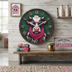 Stylish Cow Funny Farmhouse Cow Decor Large Clock