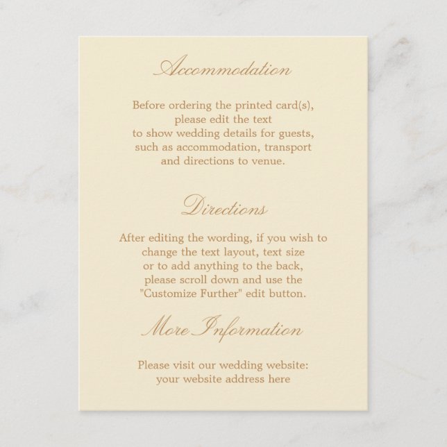 Stylish Cream Beige Wedding Details Card (Front)