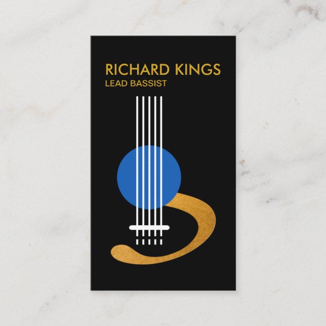 Stylish Creative Gold Bass Guitar Musician Business Card (Front)