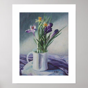 Stylish crocuses daffodils fine art poster