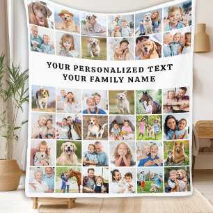 Stylish Custom 36 Photo Collage Modern Family Fleece Blanket