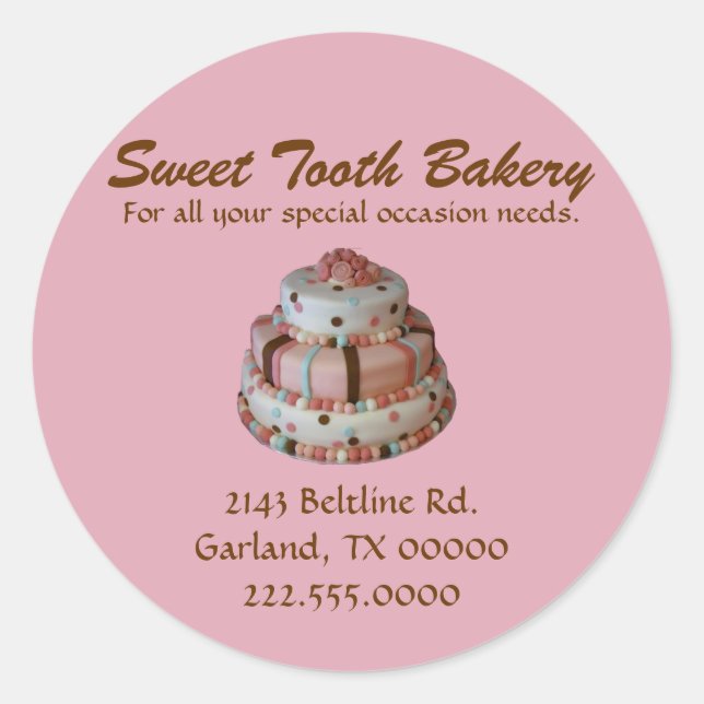 Stylish Custom Cake Bakery Box Stickers (Front)