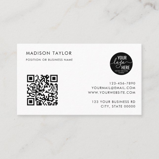 Stylish Custom Company Logo QR Code Minimalist Business Card (Front)