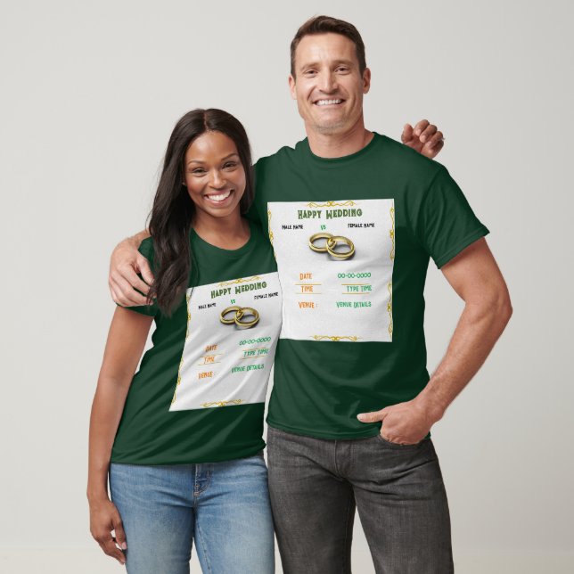 Stylish Custom Deep Forest Wedding Couple's Green T-Shirt (Unisex)