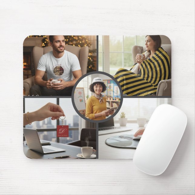 Stylish Custom Five Photo Personalized Mouse Pad (With Mouse)