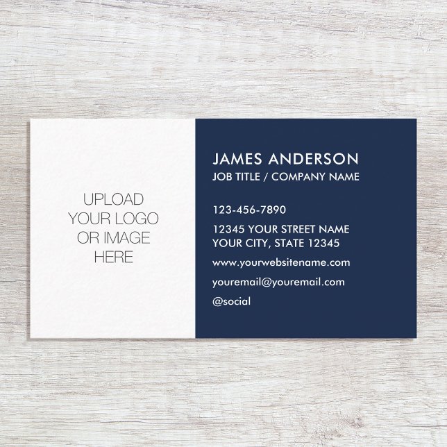 Stylish Custom Logo Minimalist Navy Blue White Business Card (Creator Uploaded)