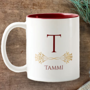 Stylish Custom Monogram Name Original Christmas Two-Tone Coffee Mug