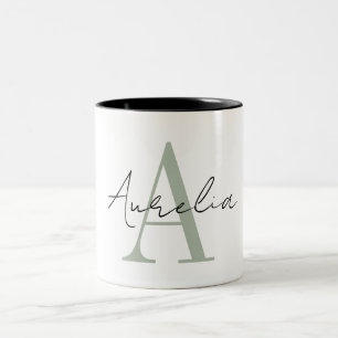 Stylish Custom Monogram Name Script Calligraphy Two-Tone Coffee Mug