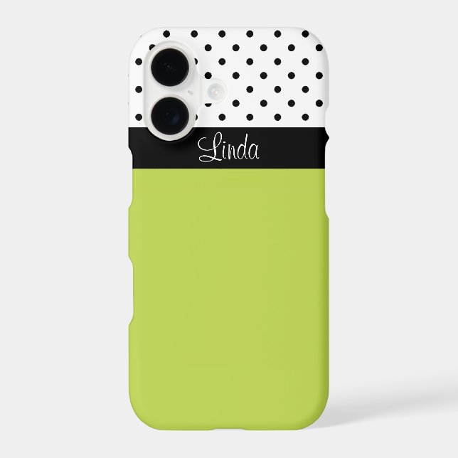 Stylish Custom Name Green, White Black Polka Dots (Back)