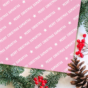 Stylish Custom Name Merry Christmas Star Baby Pink Tissue Paper