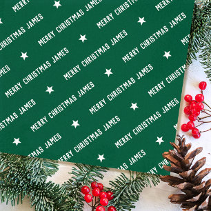 Stylish Custom Name Merry Christmas Star Green Tissue Paper