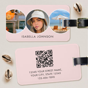 Stylish Custom Photos QR Code Blush Pink Luggage Tag