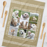 Stylish Custom Text Photo Collage Dogs Gold White Tea Towel<br><div class="desc">Create a handy, personalised kitchen towel showcasing nine cherished photos, framed by the heartwarming message: "Home is where my dogs are." This stylish template features a photo collage arranged in a grid format, and traditional style lettering. Text can be customised to suit your photographs. Perfect for photos of family, friends,...</div>