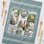 Stylish Custom Text Photo Collage Dogs Grey White Tea Towel<br><div class="desc">Create a beautiful personalised kitchen towel with nine of your favourite photos and framed with the words 'Home is where my dog is''. This design features a classic white type on a stylish grey background and the text can be customised if you prefer something different. A versatile template that is...</div>