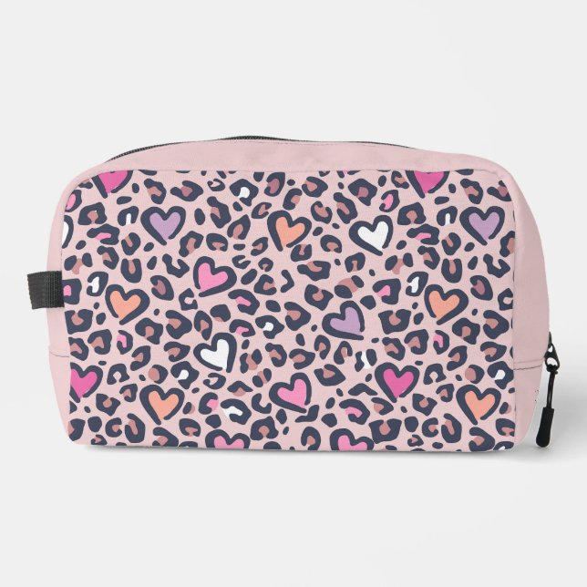 Stylish Custom Toiletry Bag | Leopard Heart (Front)