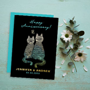 Stylish Cute Anniversary Gradient Blue Cats 