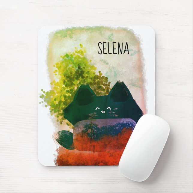 Stylish Cute Cartoon Hidden Fluffy Blue Cat Mouse Pad (With Mouse)