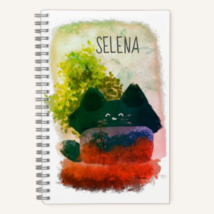 Stylish Cute Cartoon Hidden Fluffy Cat Monogram Notebook