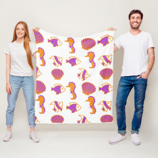 Stylish Cute Colourful Sea Life Underwater Pattern Fleece Blanket