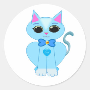 Stylish cute light blue kitty cat classic round sticker