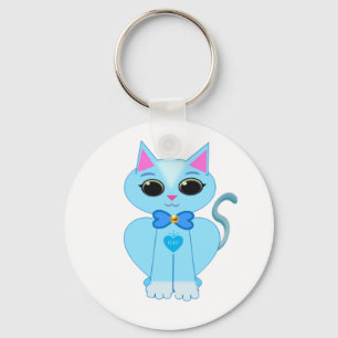 Stylish cute light blue kitty cat key ring