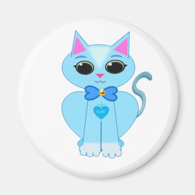 Stylish cute light blue kitty cat magnet (Front)