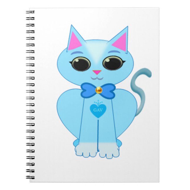 Stylish cute light blue kitty cat spiral notebook (Front)
